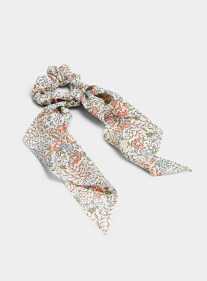 Simons Patterned Ecru Floral scarf scrunchie for women