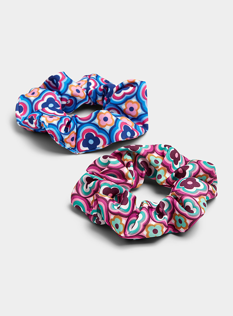 Simons Assorted Retro flower scrunchies Set of 2 for women
