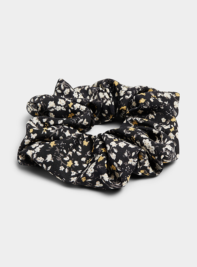 Simons Patterned Black Wildflower scrunchie for women