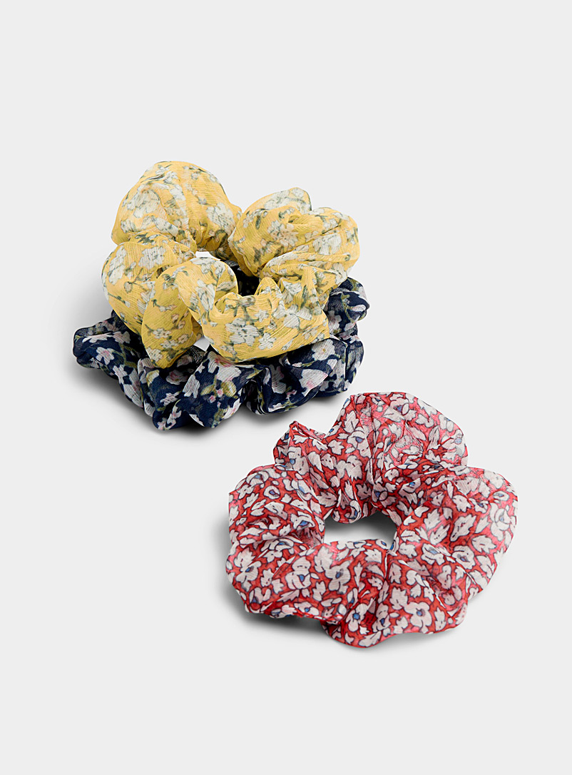 Simons Assorted Mini-flower colourful scrunchies Set of 3 for women