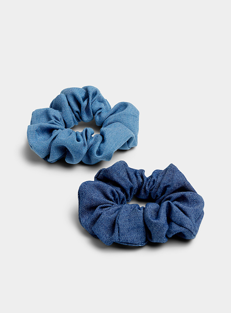 Simons Patterned Blue Denim scrunchies Set of 2 for women