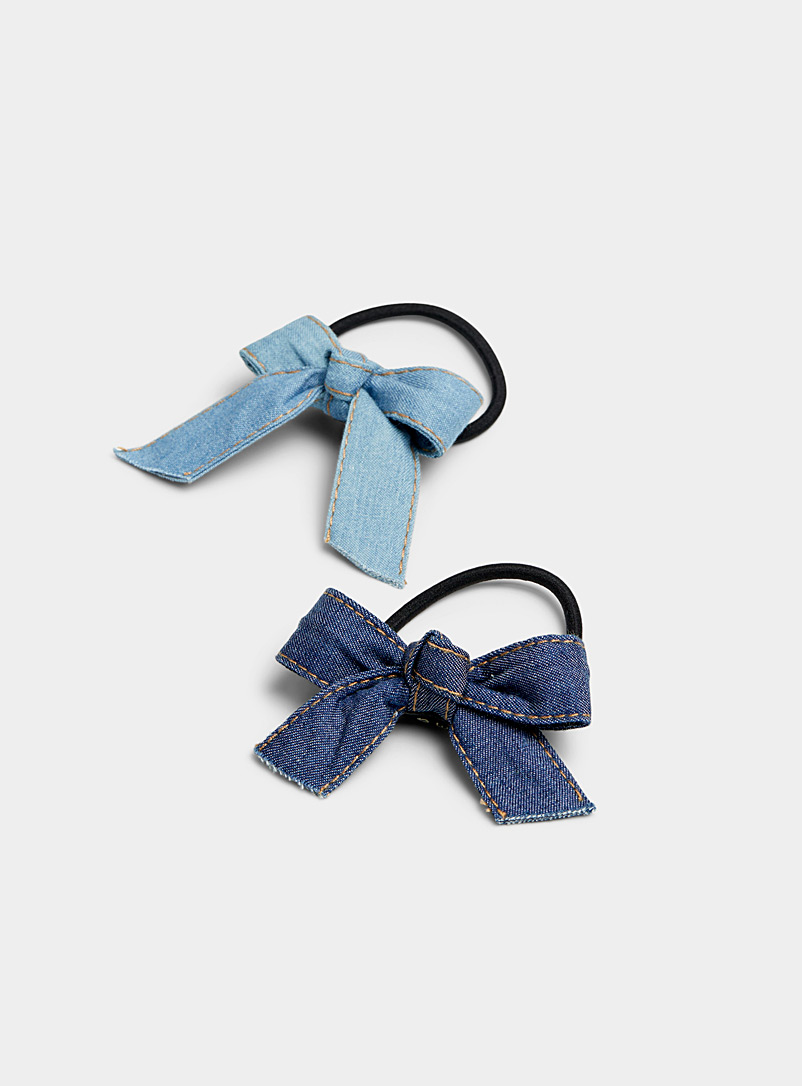 Simons Patterned Blue Denim bow elastics Set of 2 for women