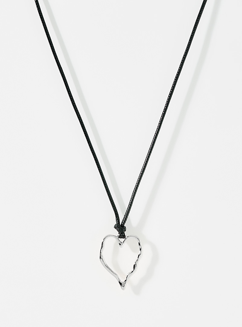 Simons Silver Rebel heart cord necklace for women