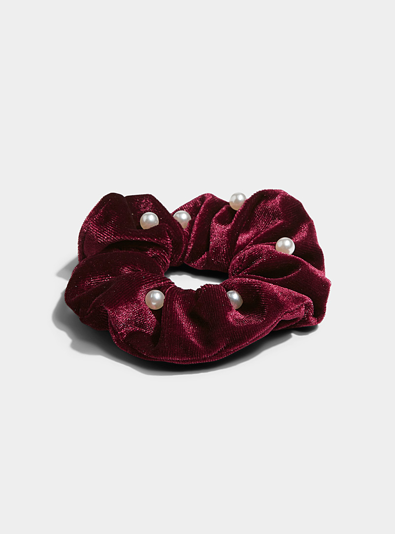 Simons Ruby Red Pearly-bead velvet scrunchie for women