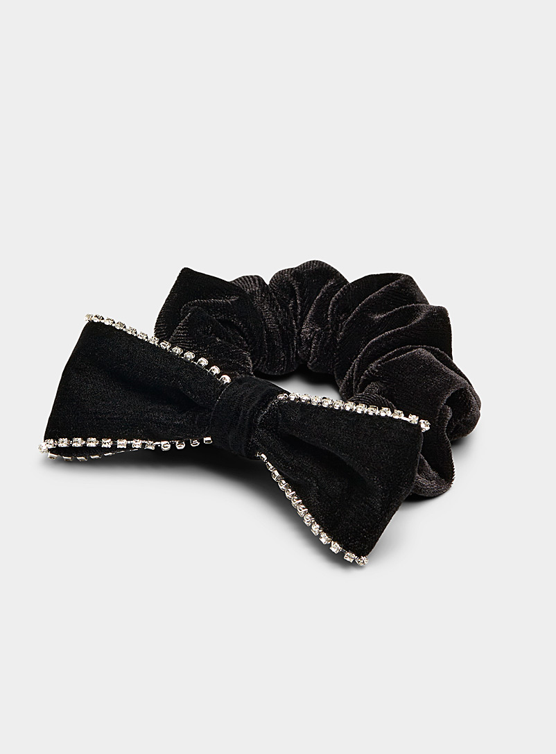 Simons Black Black velvet bow scrunchie for women