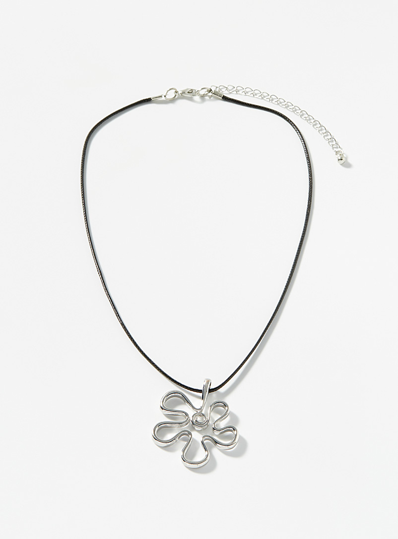 Simons Silver Abstract metallic flower cord necklace for women