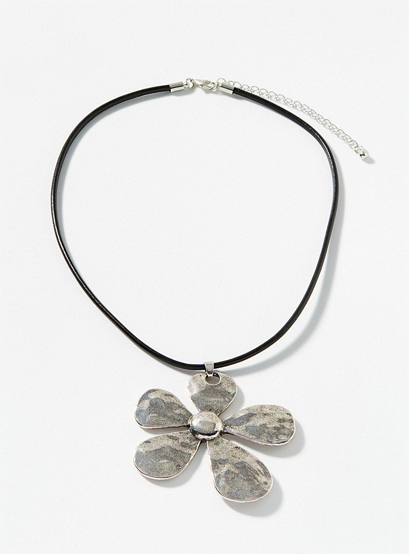 Simons Silver XXL metallic flower cord necklace for women