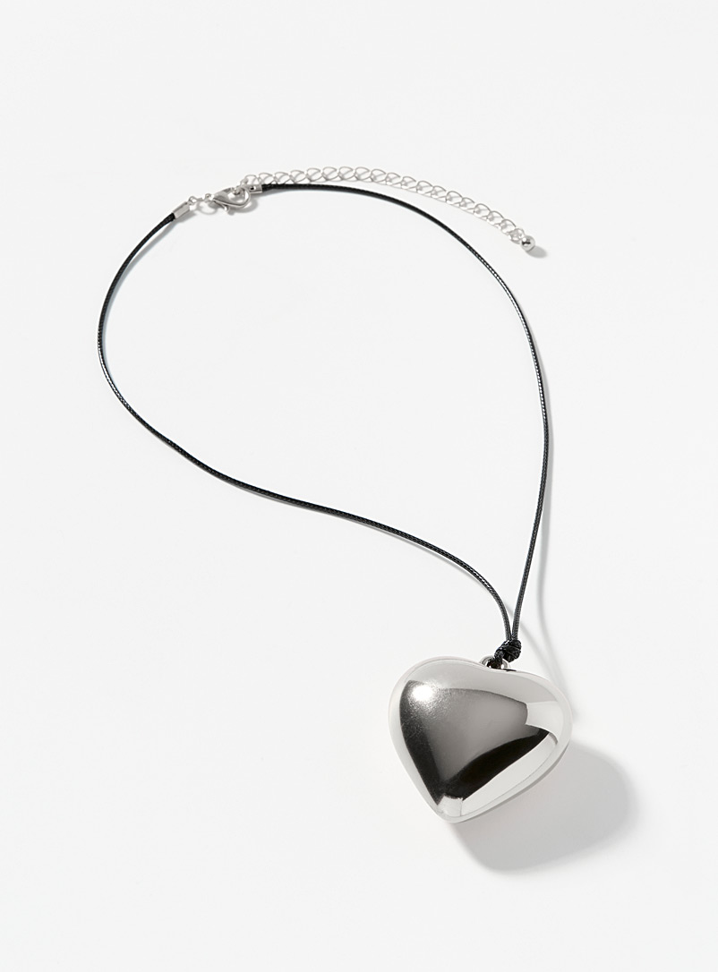 Simons Silver Domed heart cord necklace for women
