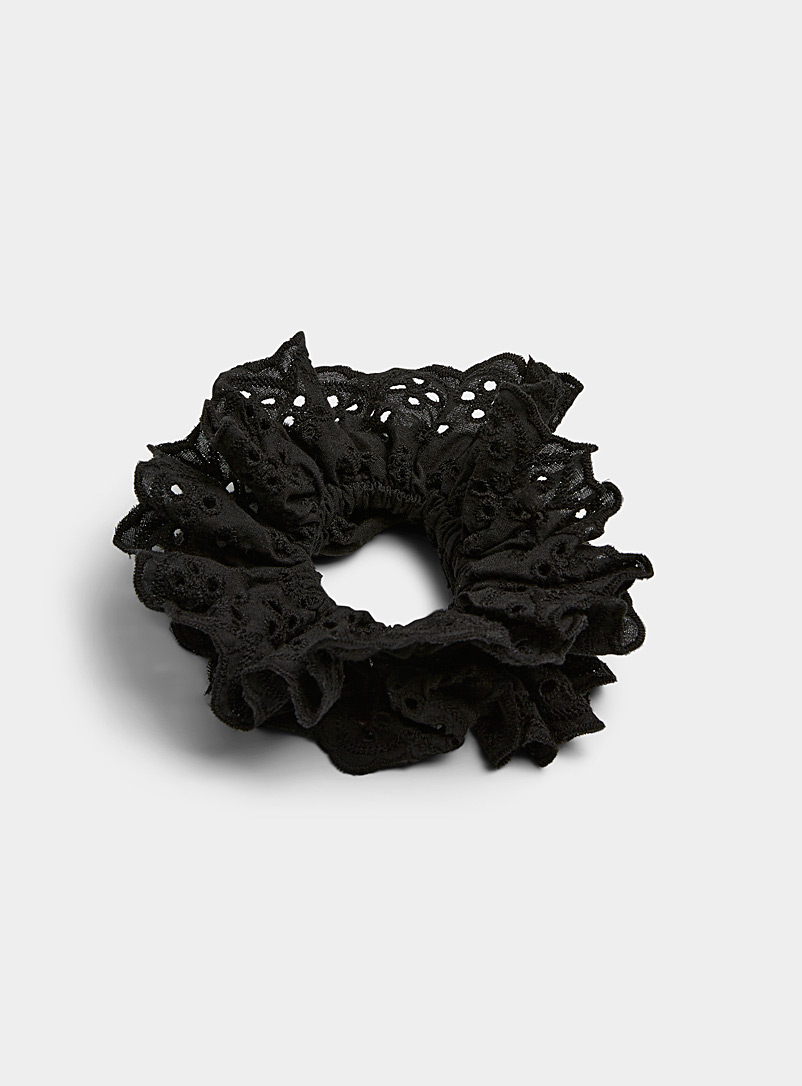 Simons Black Large broderie anglaise scrunchie for women