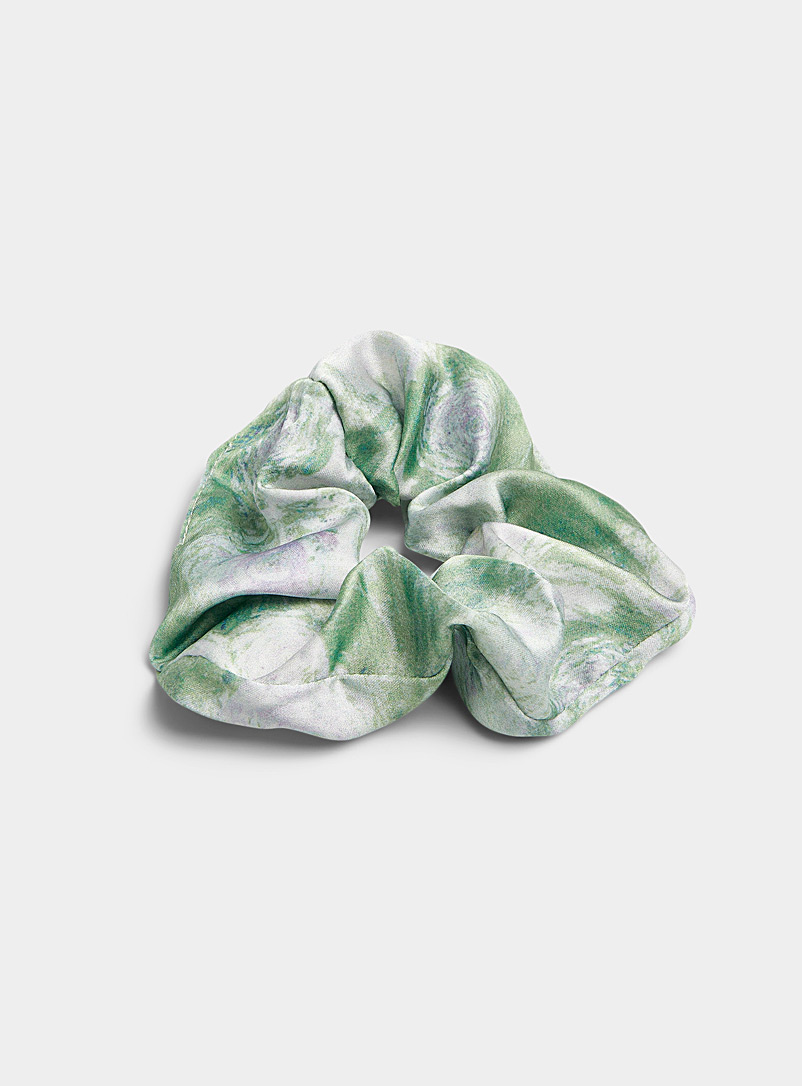Simons Patterned Green Work of art satiny scrunchie for women