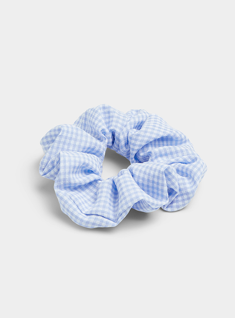 Simons Patterned Blue Gingham scrunchie for women