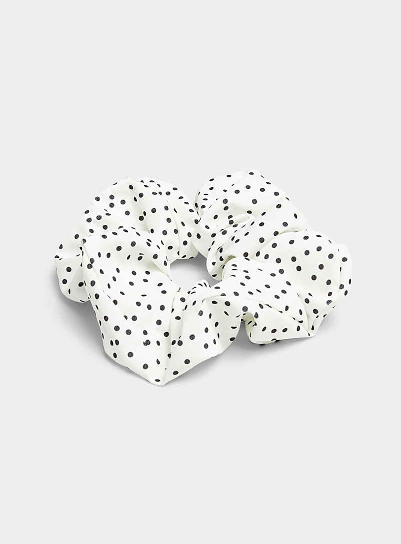 Simons Patterned White Polka dot scrunchie for women
