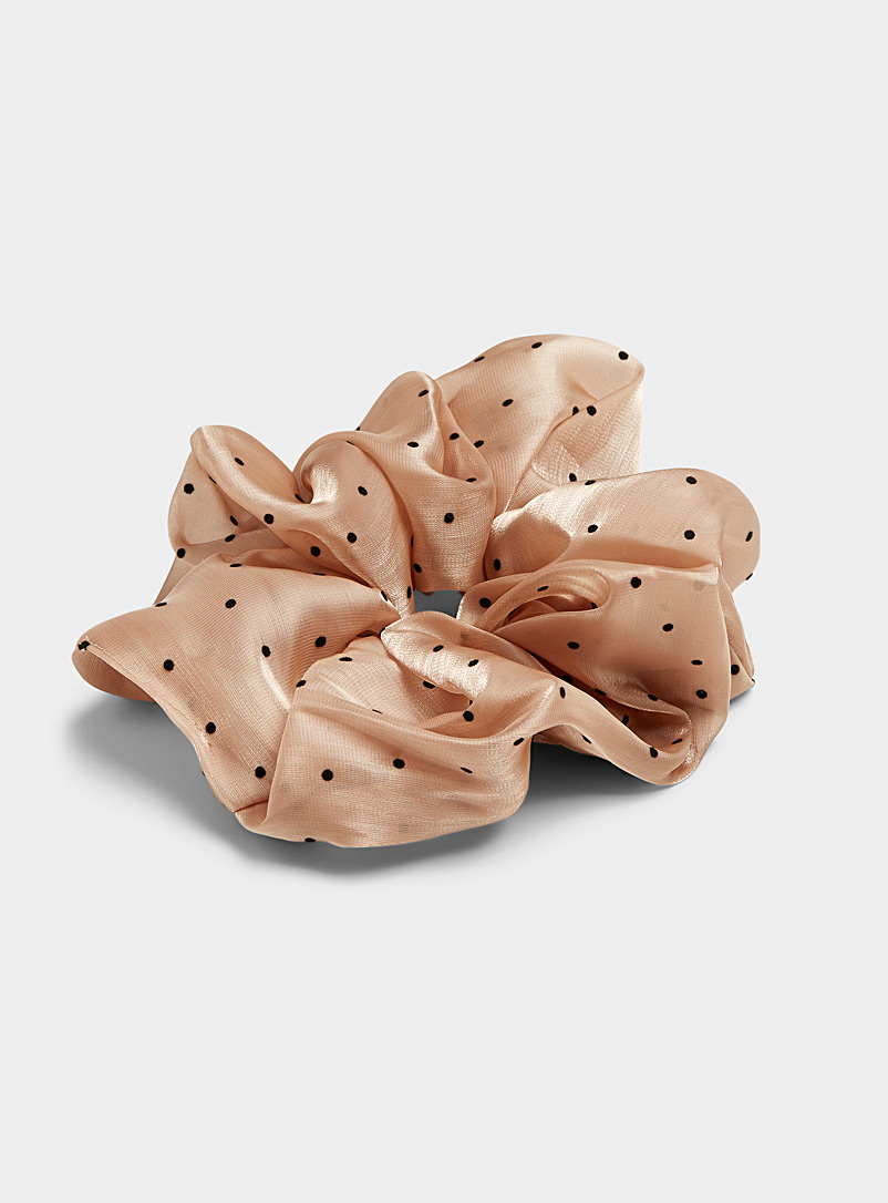 Simons Patterned Brown Pin dot organza oversized scrunchie for women