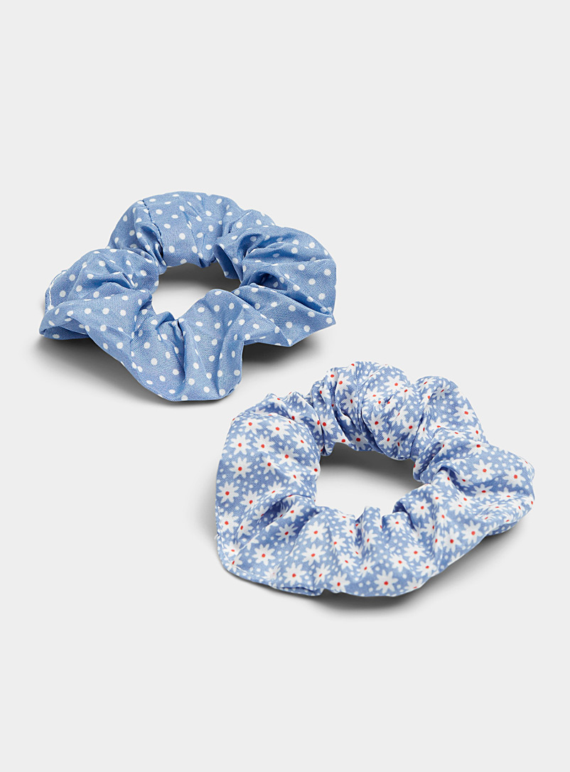 Simons Patterned Blue Patterned blue scrunchies Set of 2 for women