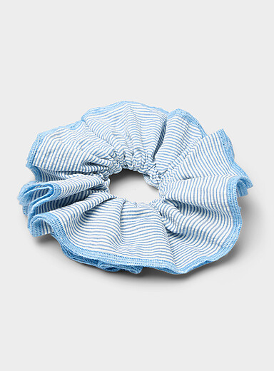 Large vacation-stripe ruffled scrunchie