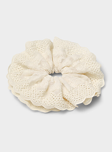 Crochet and lace large ruffled scrunchie