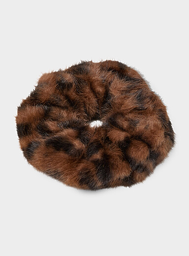 Spotted faux-fur oversized scrunchie