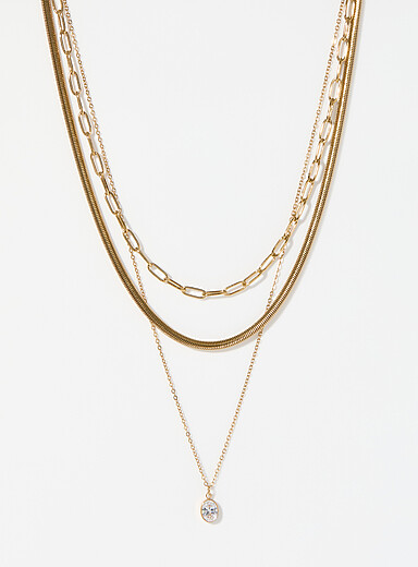Three-row oval pendant necklace