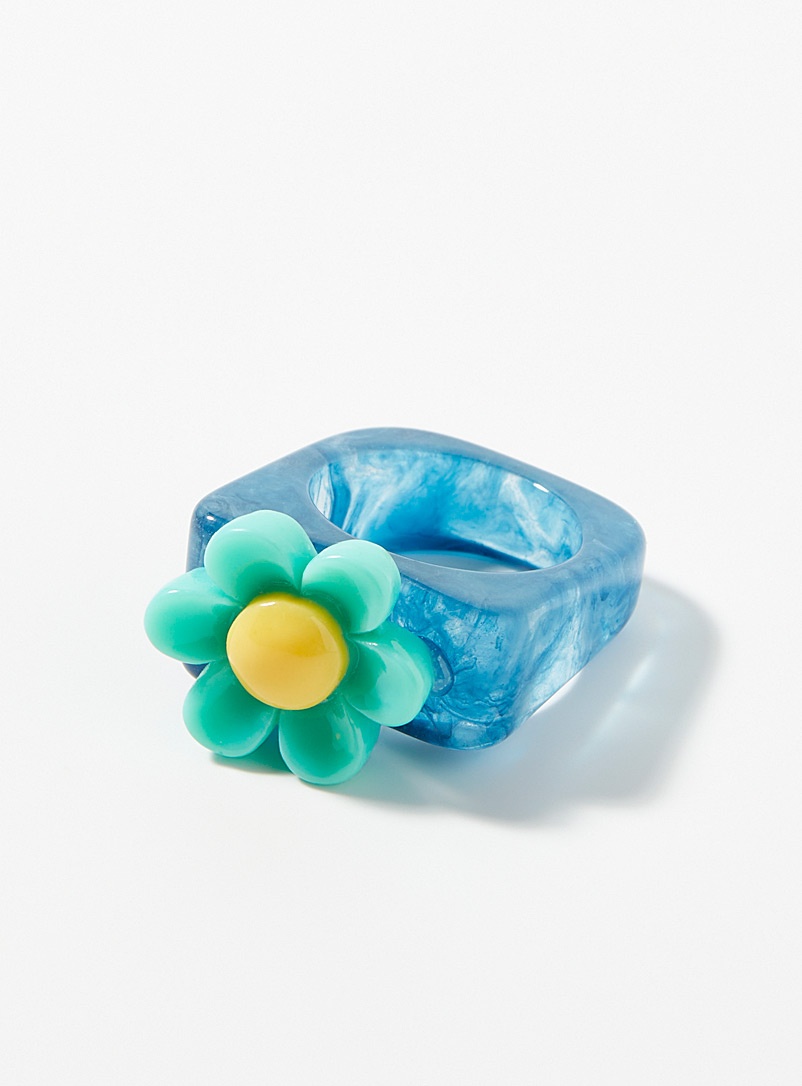 Simons: La bague plastique fleur pastel Bleu à motifs pour femme
