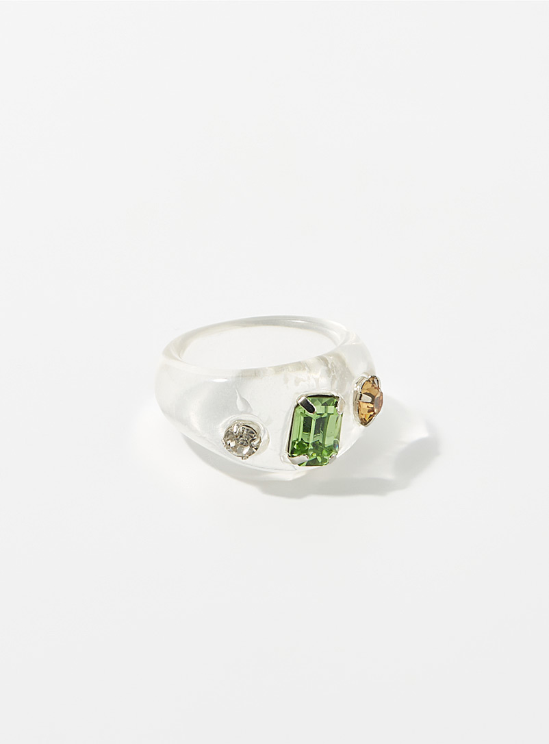 Simons White Triple-crystal acrylic ring for women