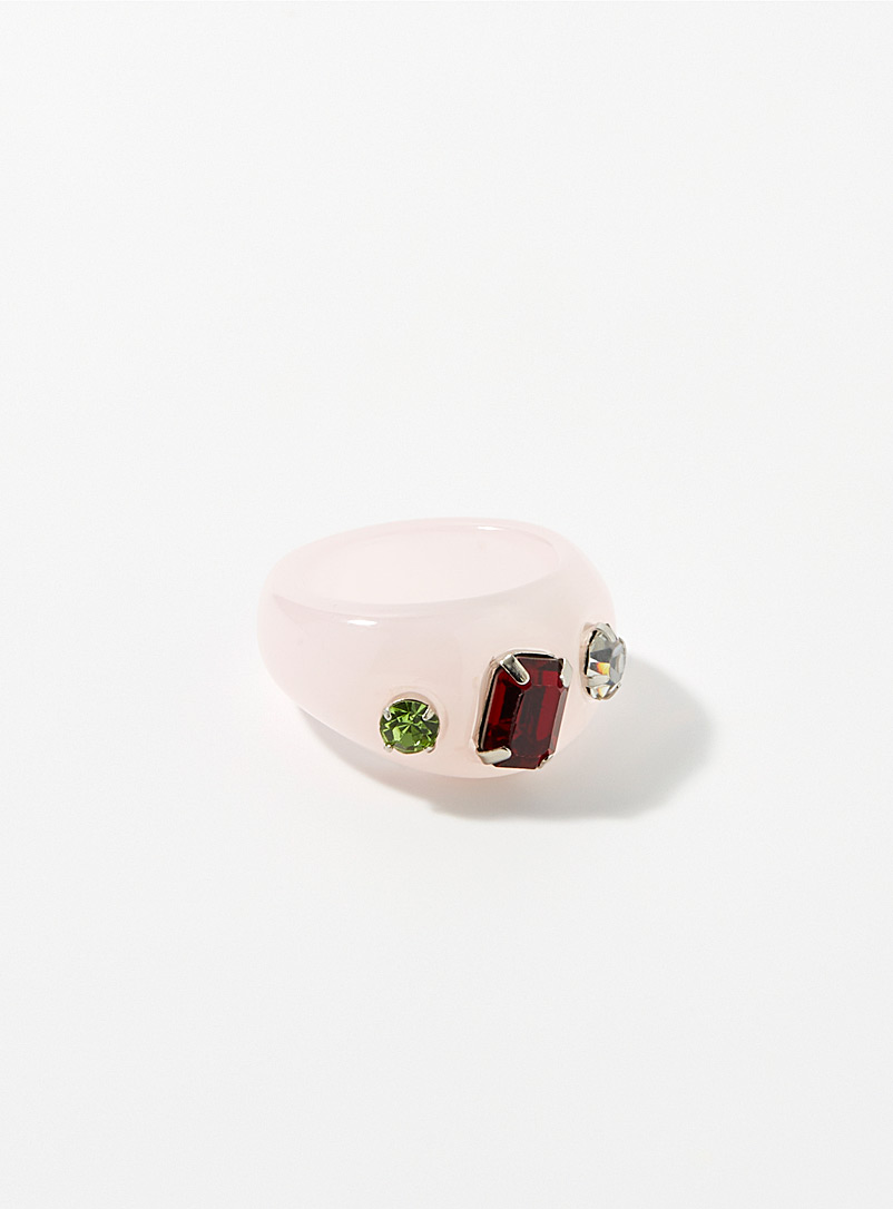 Simons Pink Triple-crystal acrylic ring for women