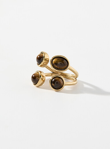 La bague ouverte double anneau pierres ambr&eacute;es