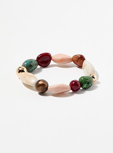 Mixed bead and stone elastic bracelet