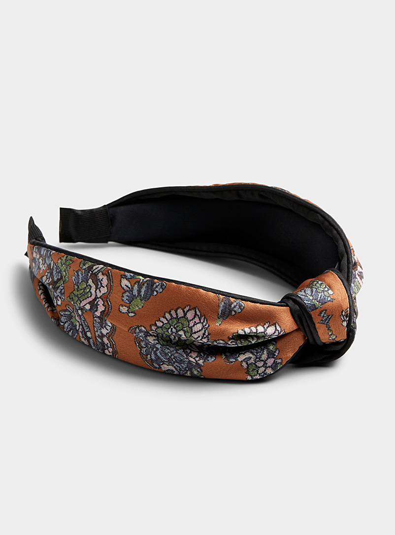 Simons Patterned Brown Fall floral knotted headband for women