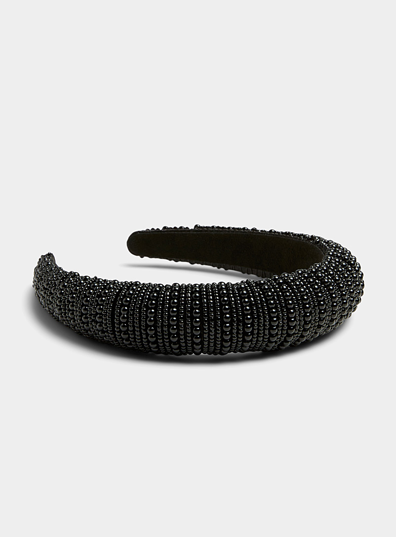 Simons Black Black beads headband for women