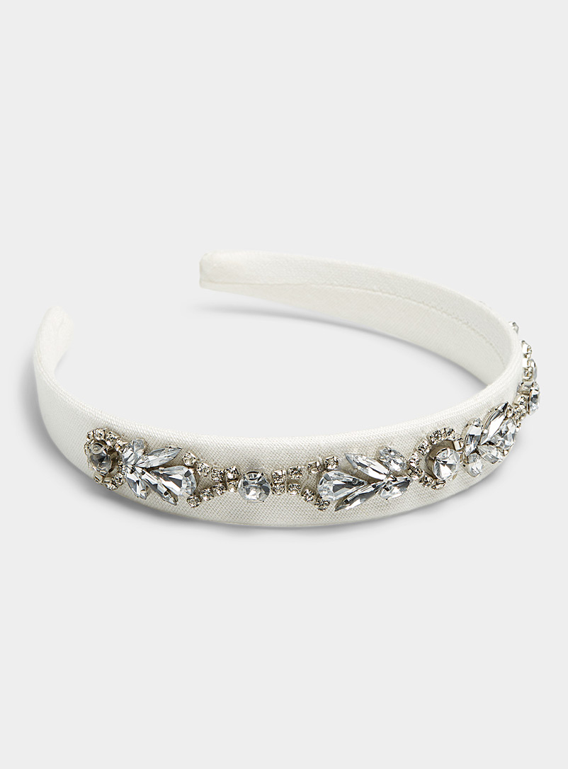 Simons Ivory White Shiny crystal headband for women