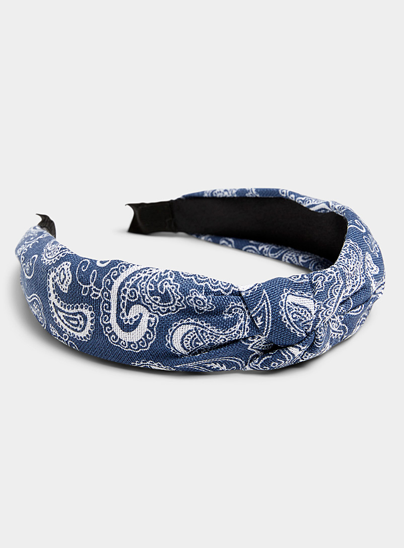 Simons Patterned Blue Denim knotted headband for women