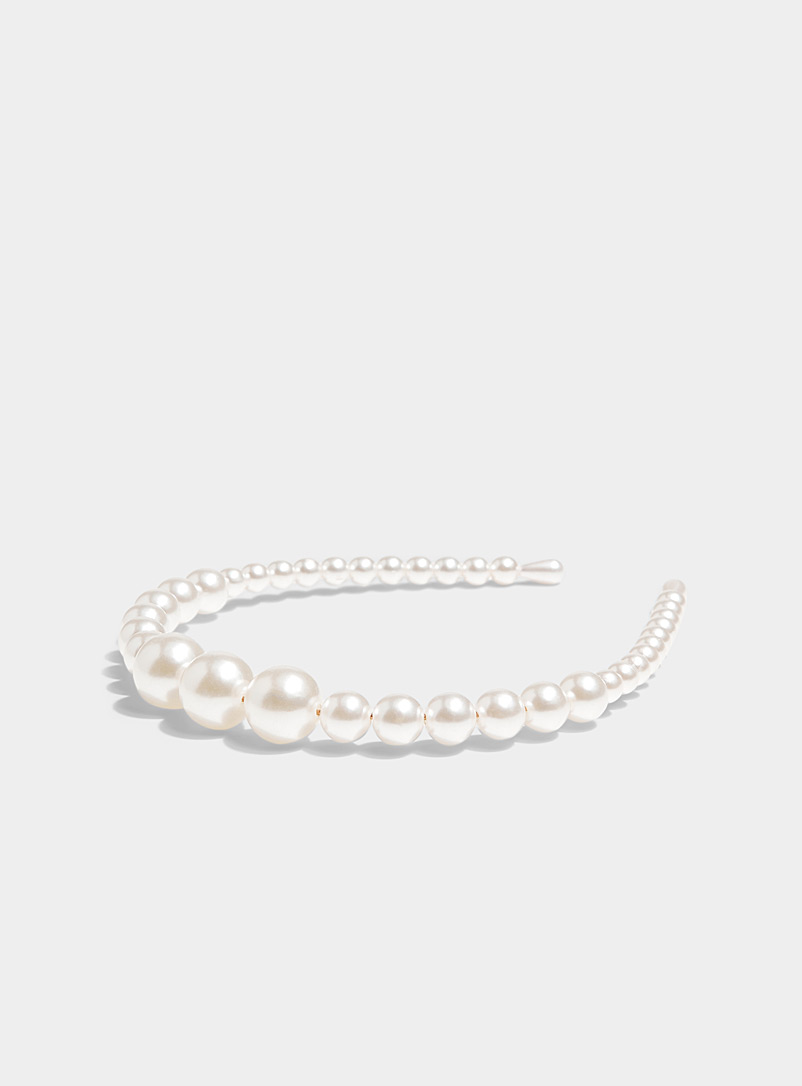 Simons White Mixed pearl headband for women