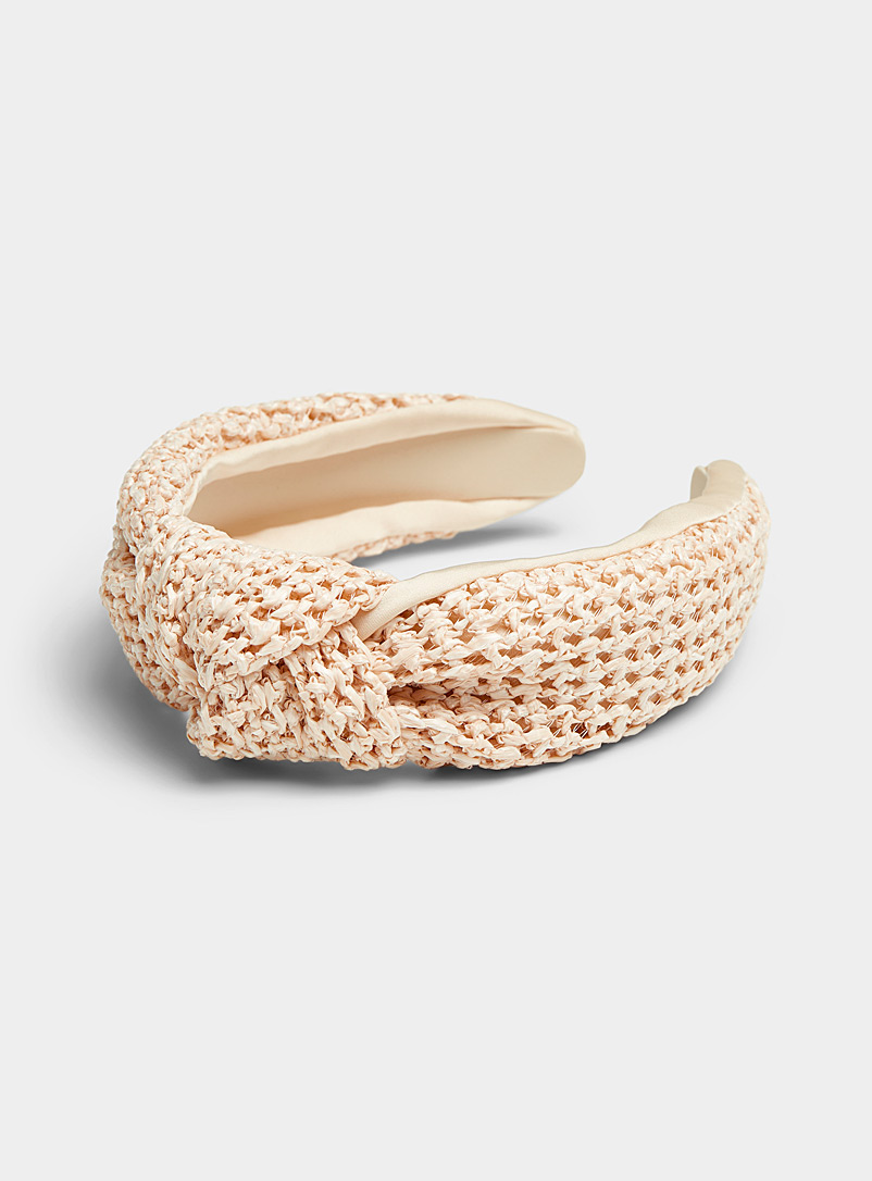 Simons Off White Wide knot braided headband for women
