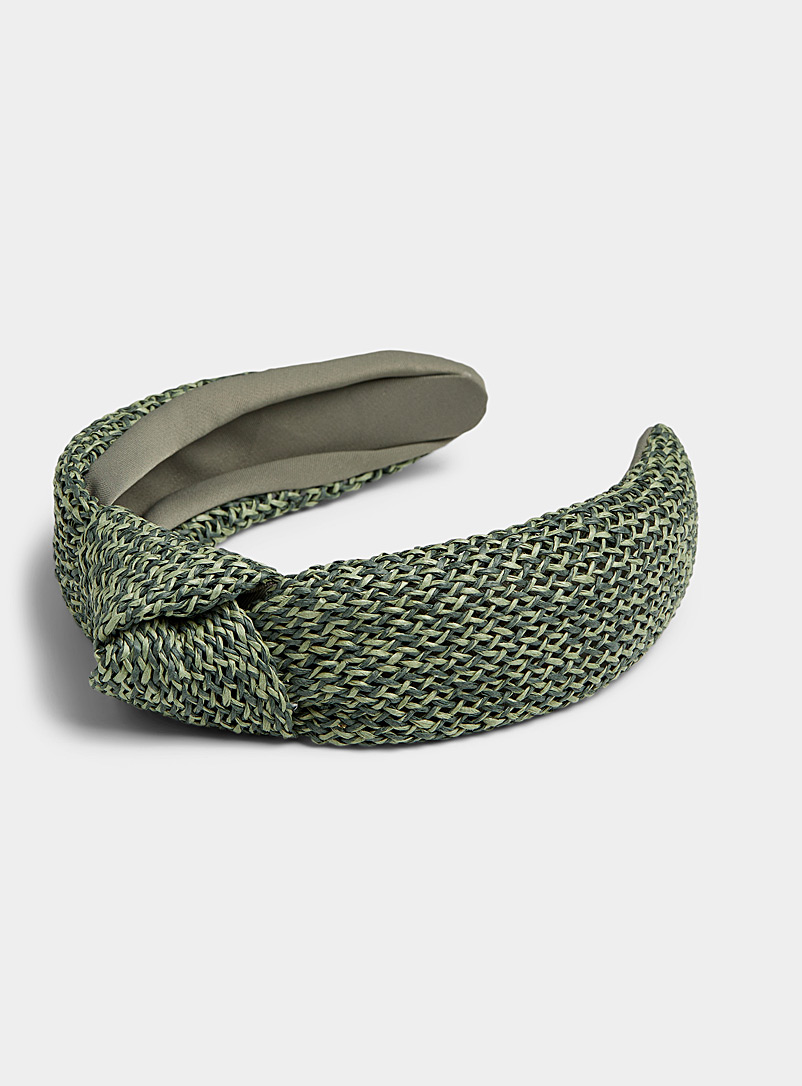Simons Mossy Green Raffia-like knotted headband for women