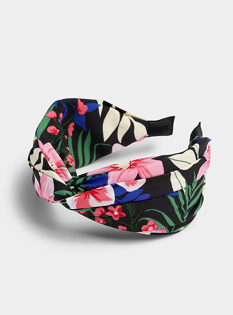 Simons Patterned Black Summer pattern knotted headband for women