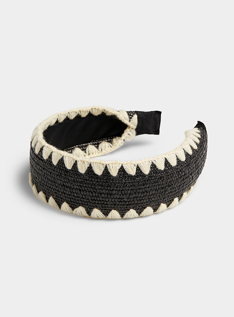 Simons Black Braided raffia headband for women