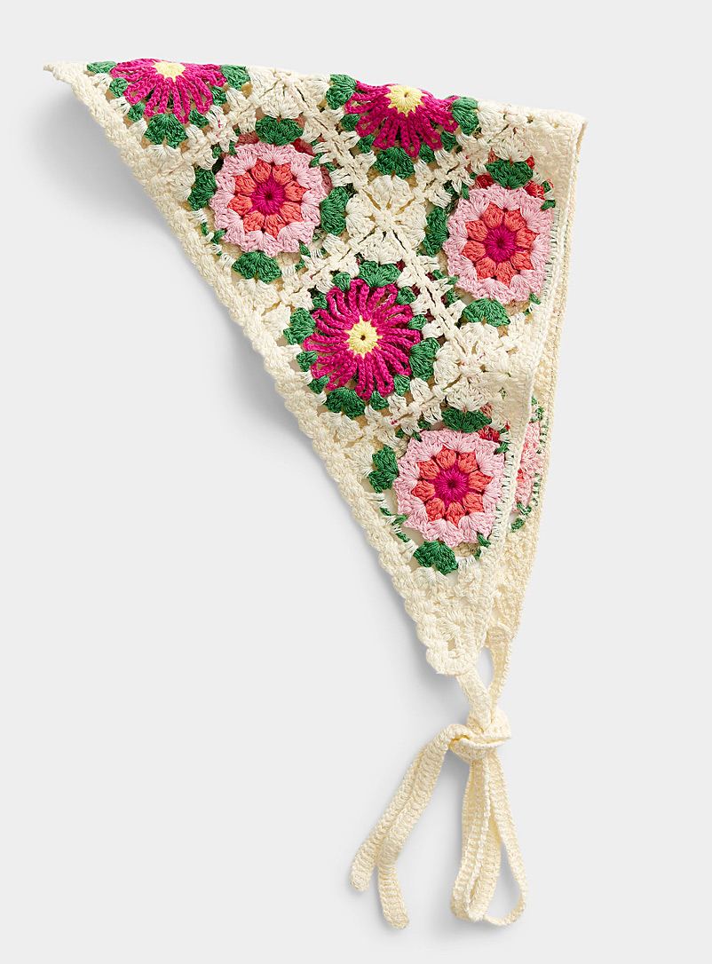Simons Ivory White Crochet flower scarf for women