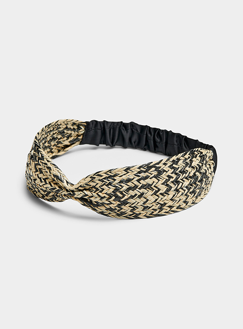 Simons Patterned Black Two-tone braided headband for women