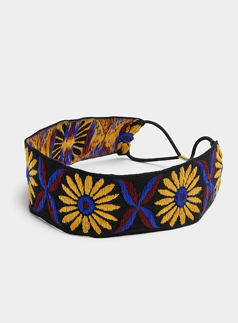 Simons Patterned Black Woven floral headband for women