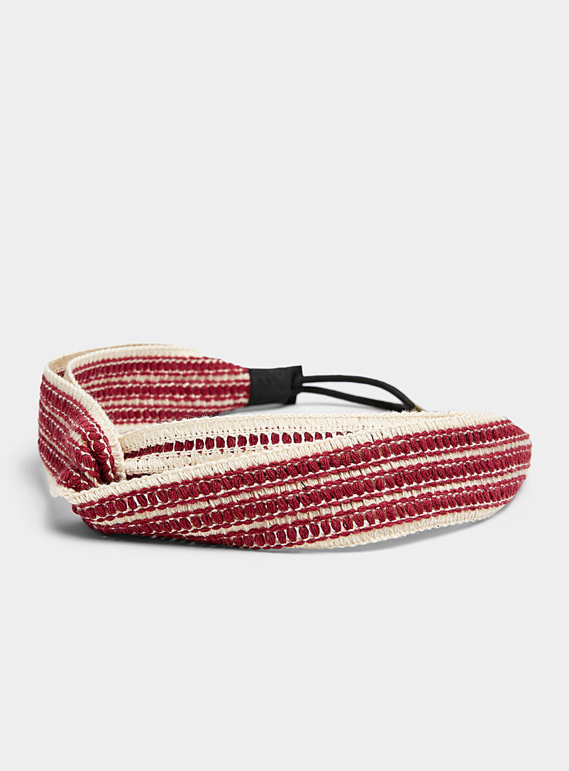 Simons Patterned Red Geo stripe crochet headband for women
