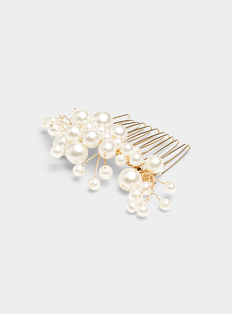 Simons White Mixed pearl comb for women