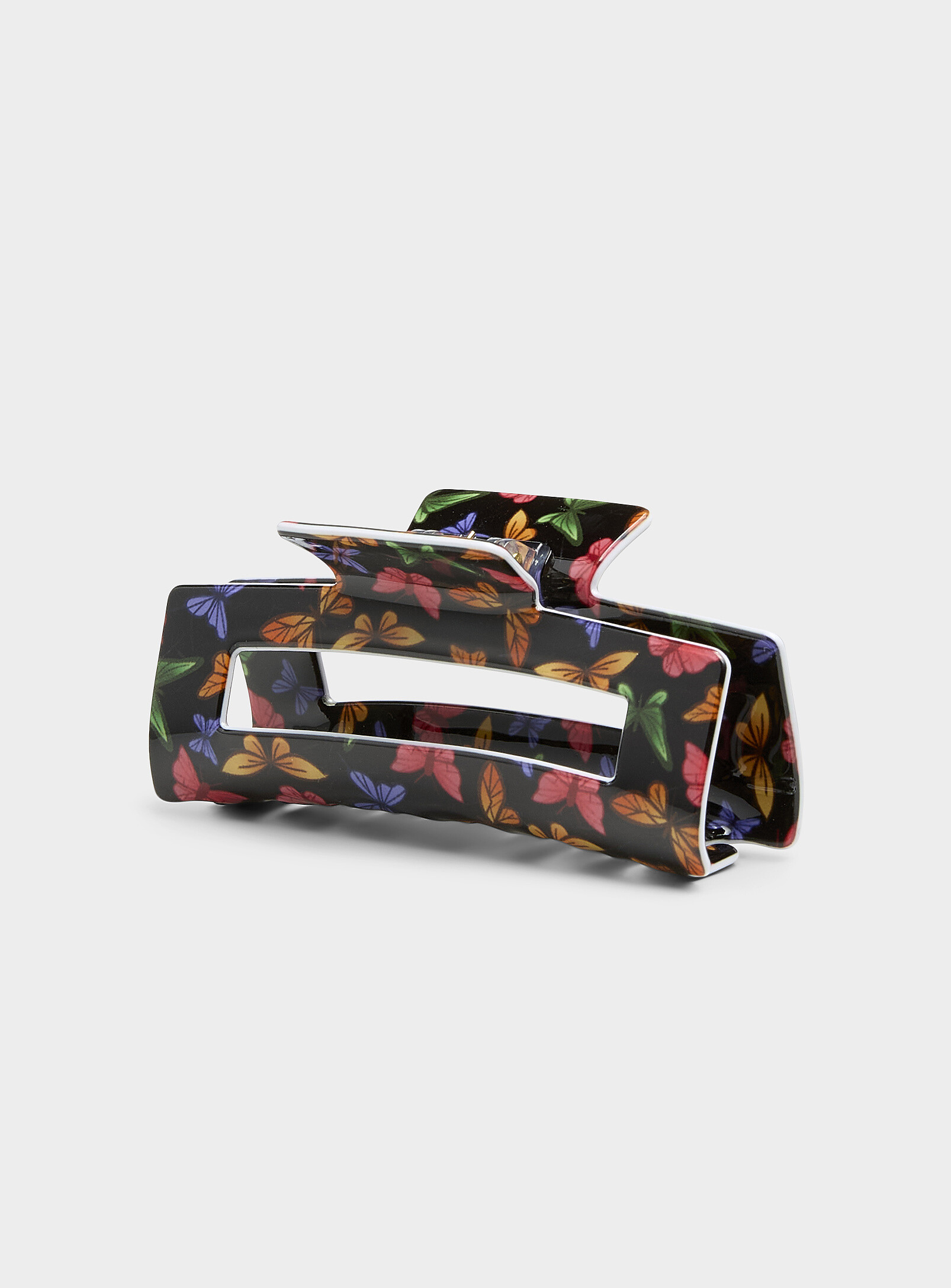 Simon's Butterfly Rectangular Clip In Patterned Black
