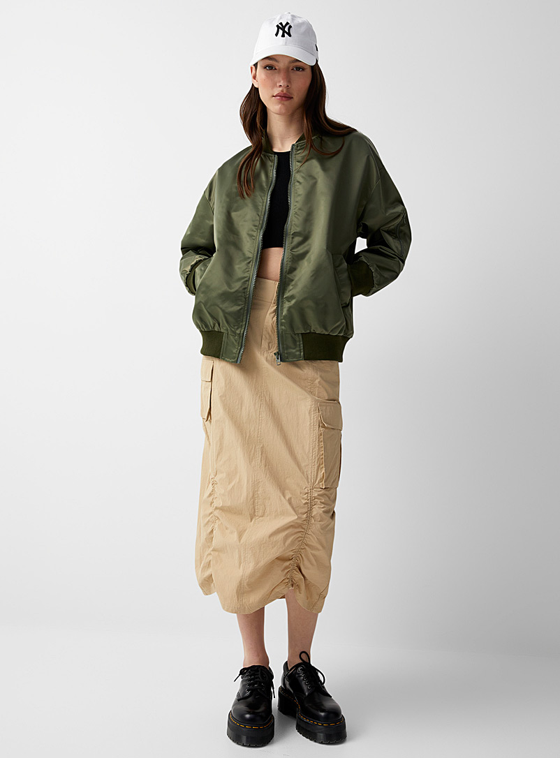 Twik Mossy Green Glossy nylon loose jacket for women