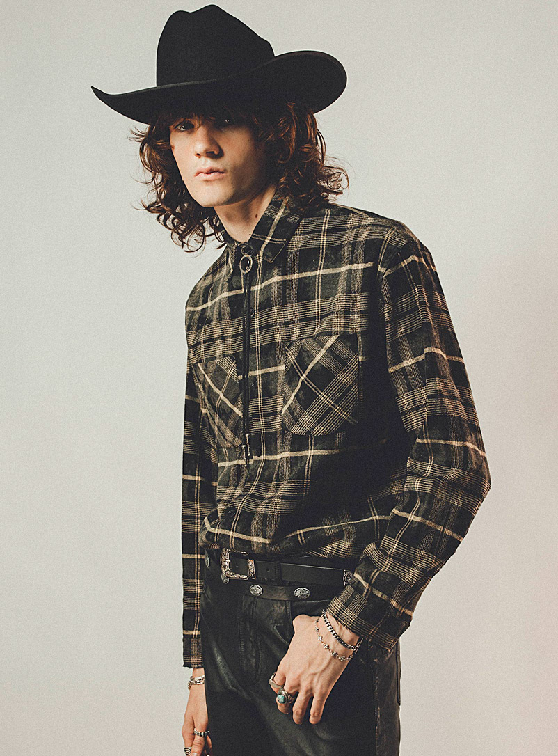 Other Black Faded checkered flannel shirt for men