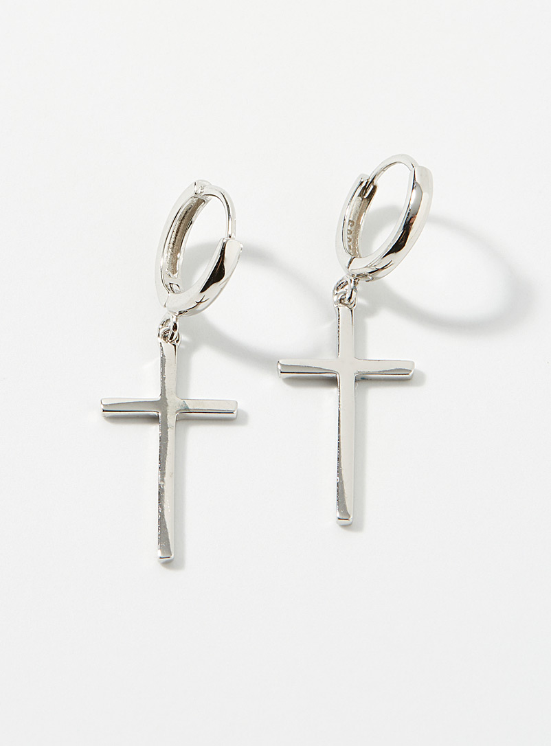 Other Silver Minimalist cross earrings for men