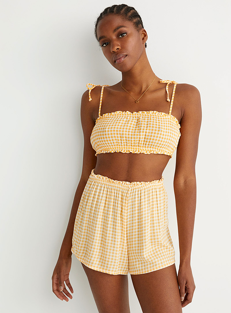 Dippin Daisys Patterned Yellow Ruffle gingham bandeau top for women