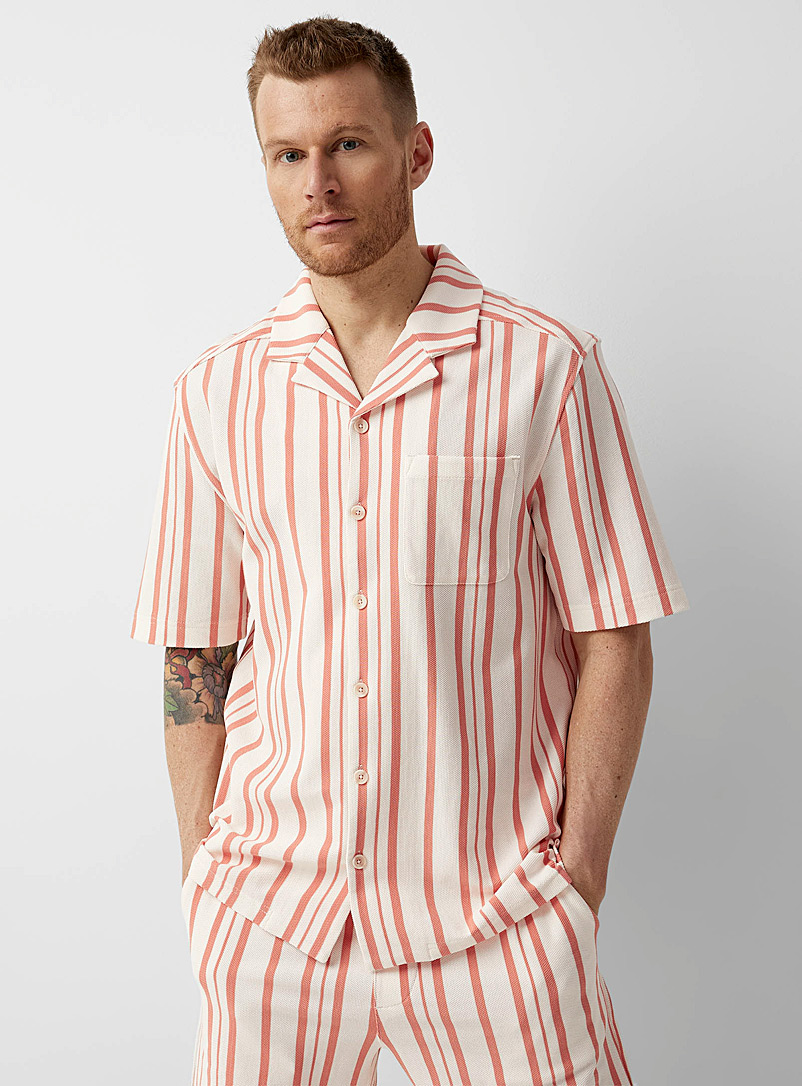 Le 31 Tangerine Seaside knit camp shirt Comfort fit for men