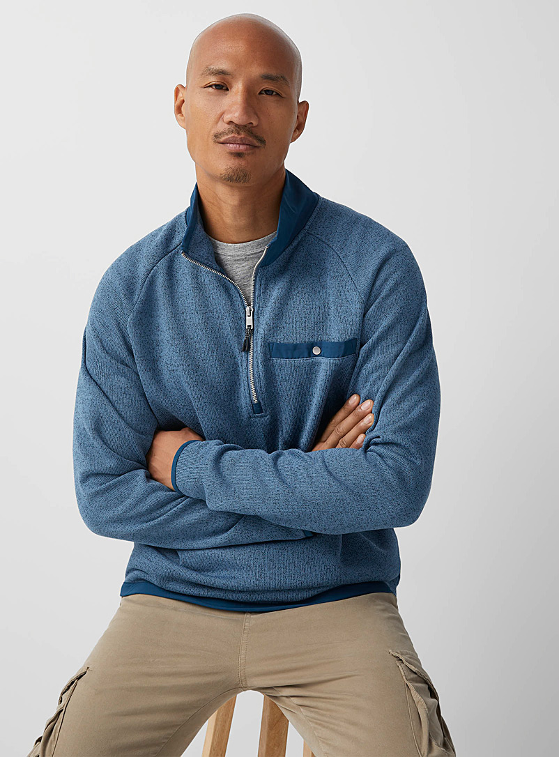 Le 31 Blue Zip-collar knit sweatshirt for men