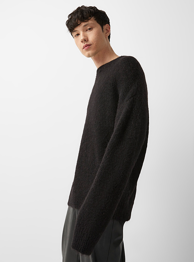 Le 31 Black Fluffy knit sweater for men