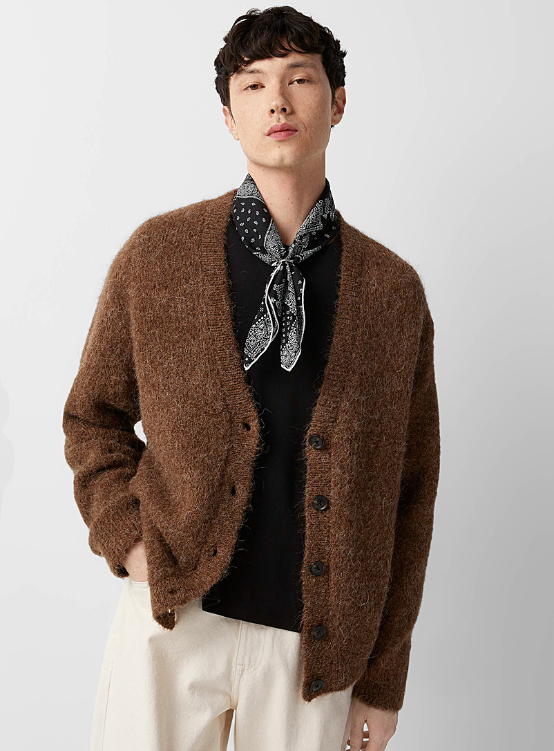 Le 31 Brown Fluffy knit cardigan for men